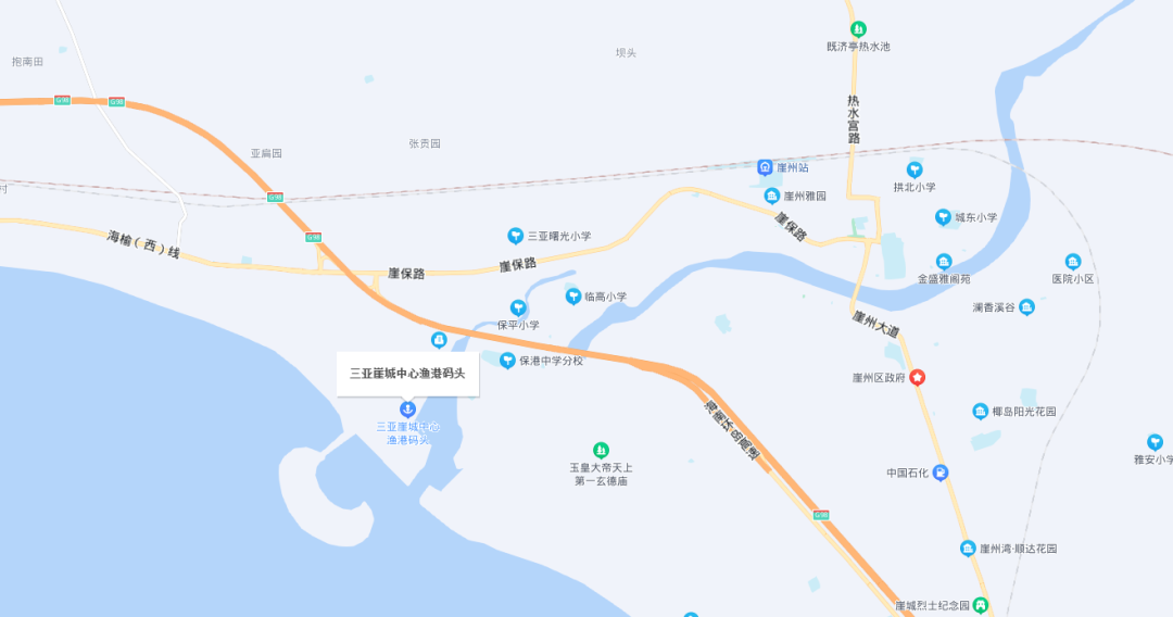 (崖州区位于三亚西部 来源:百度地图)
