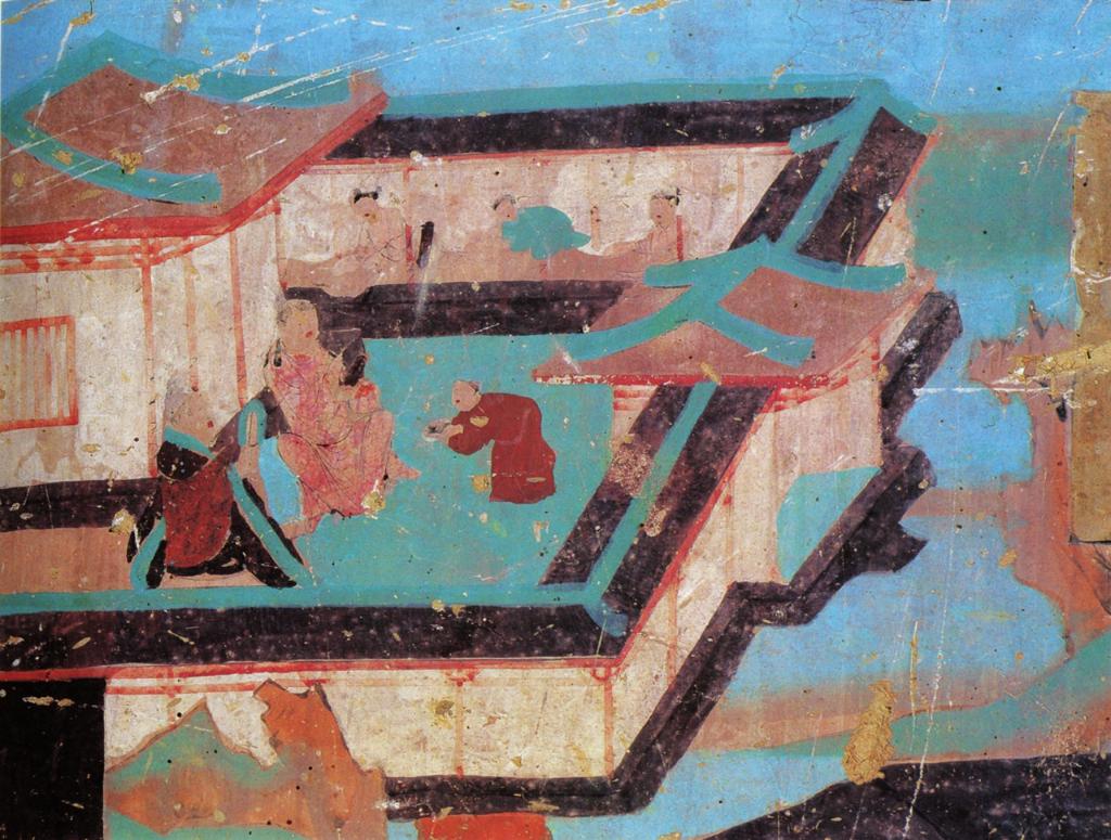 这是莫高窟第12窟中的晚唐时期壁画,反映的是古代学堂.