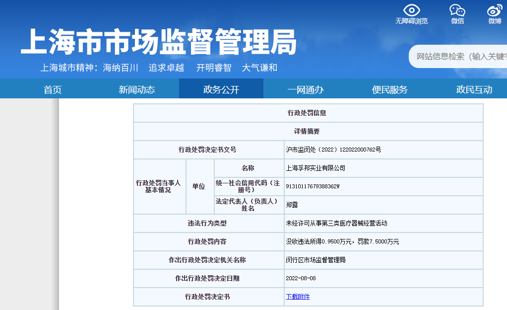 上海市市场监督管理局网站截图