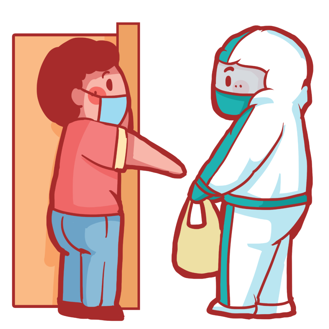 到达集中隔离点后按防疫人员要求,有序下车,拿好自己的行李和物资,在