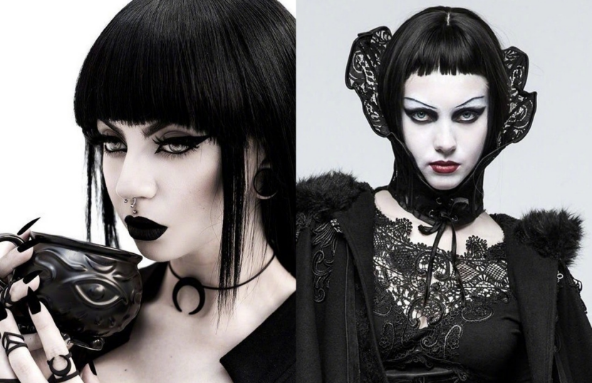 以黑白为主的哥特妆容,充满了危险的气息.