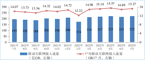 图6移动互联网接入月流量及户均流量（DOU）情况