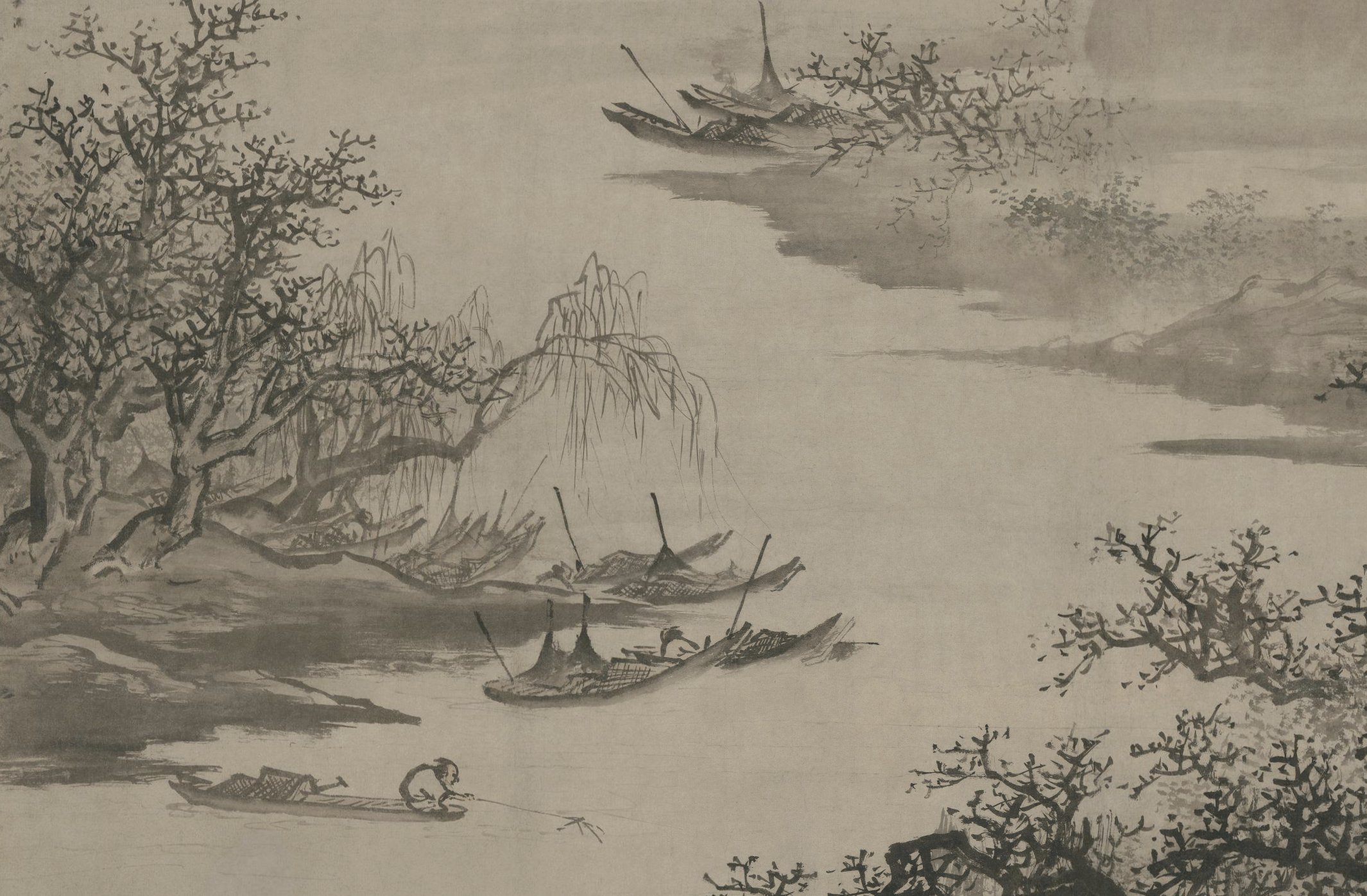 明 吴伟 渔乐图 轴(局部) 故宫博物院藏