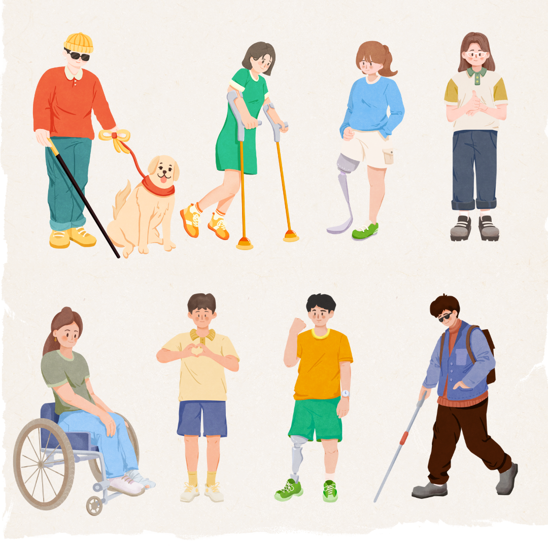 公园里活动的残疾人插图(公园、残疾人、活动、拐杖、假肢、运动)扁平化插图_北极熊素材库