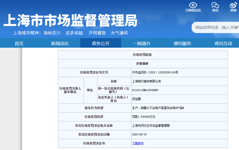 上海市市场监督管理局网站截图