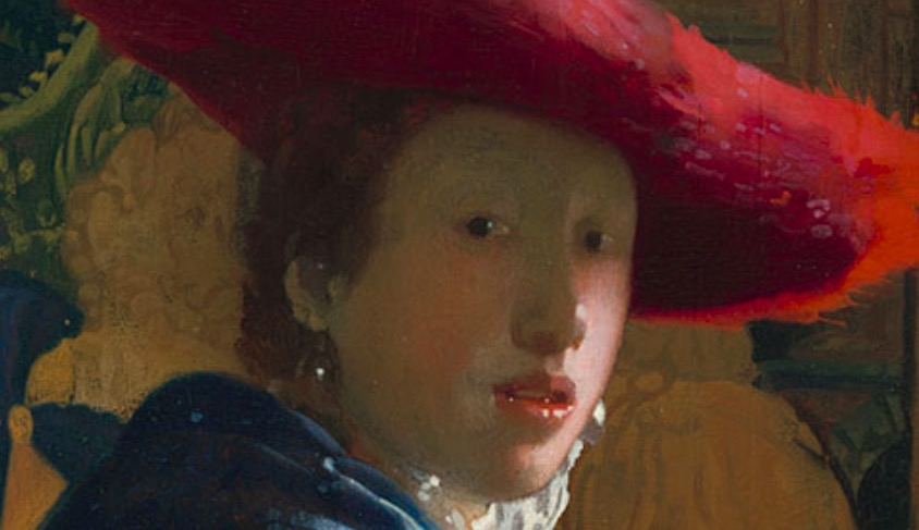 维米尔，《戴红帽的女孩》（局部），约1666-1667年