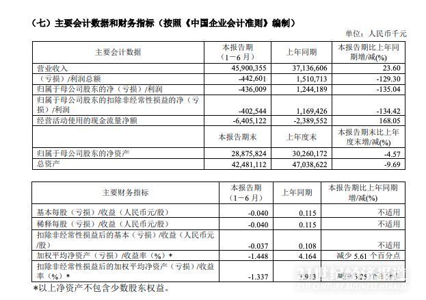 上海石化上半年归母净亏损4.36亿元。图片来源：上海石化半年报