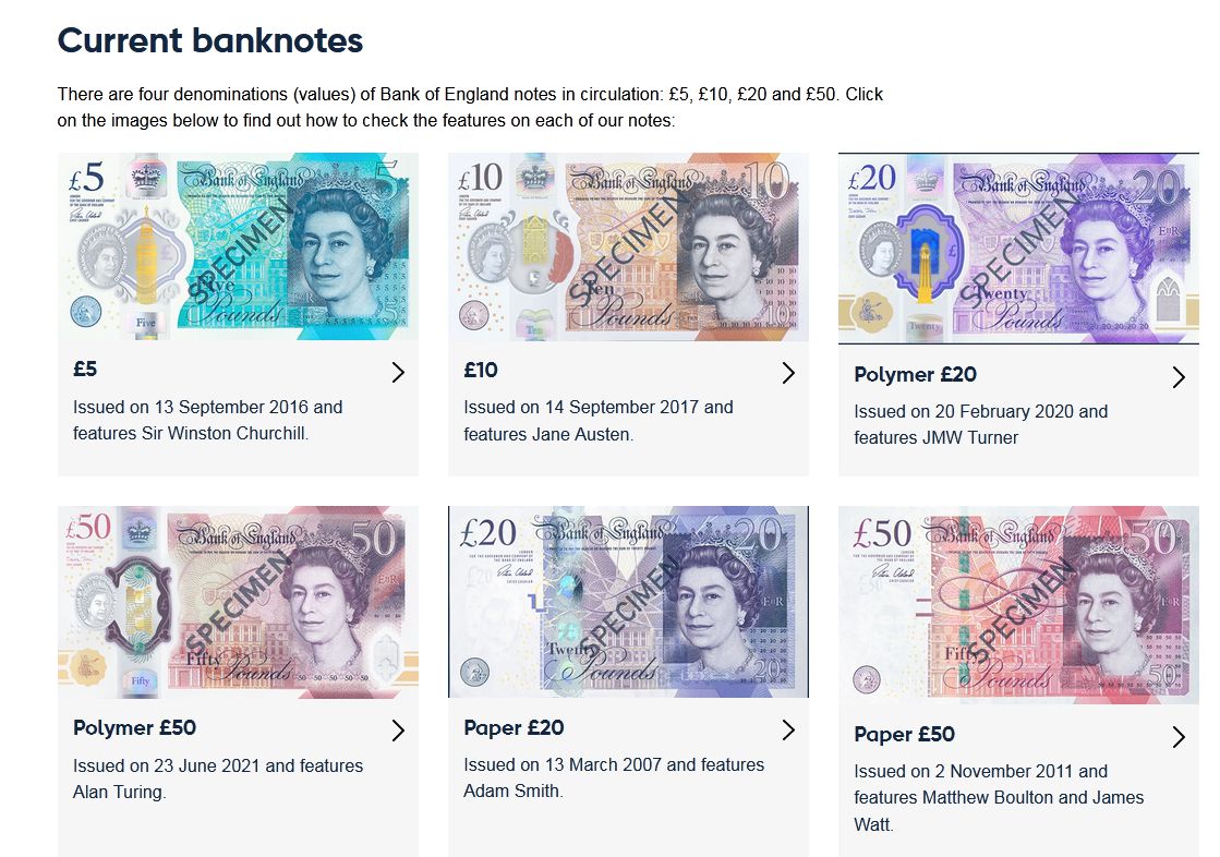 英格兰银行印有英国女王头像的英镑纸币继续作为法定货币