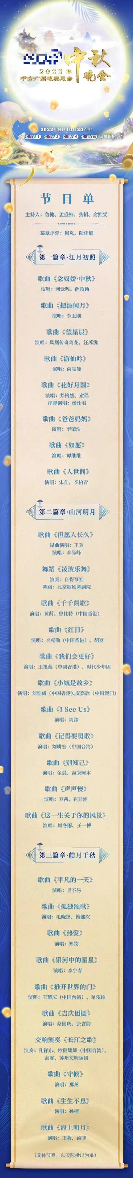 央视中秋晚会节目单：主持阵容添95后美女新人，8位港台艺人献唱休闲区蓝鸢梦想 - Www.slyday.coM