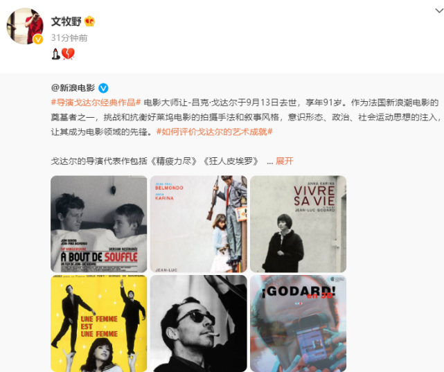 91岁著名导演戈达尔去世，多次荣获金狮奖银熊奖，最后露面照曝光休闲区蓝鸢梦想 - Www.slyday.coM