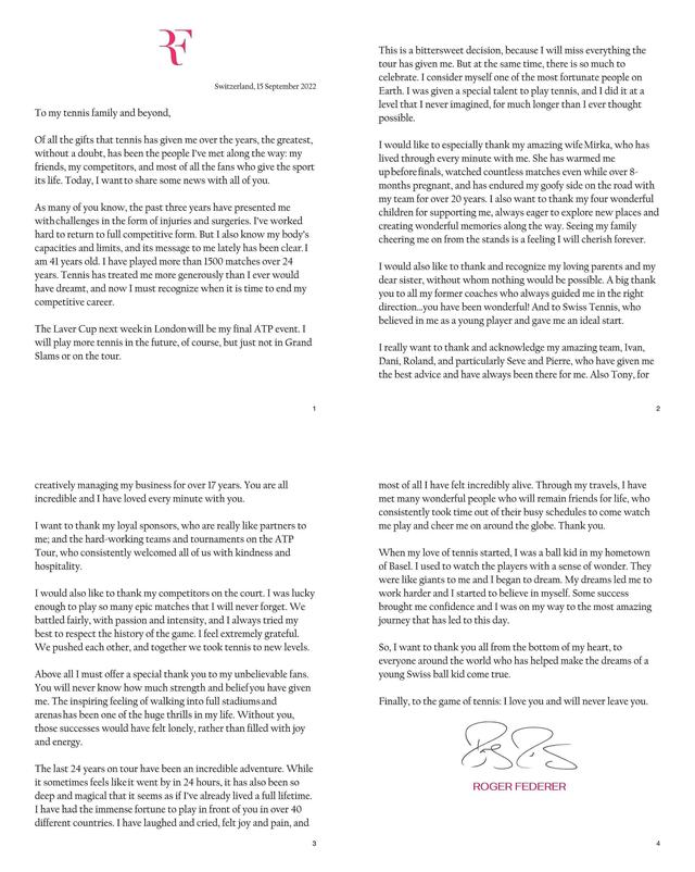 41岁费德勒宣布退役，生涯20座大满贯、网坛吸金第一人休闲区蓝鸢梦想 - Www.slyday.coM