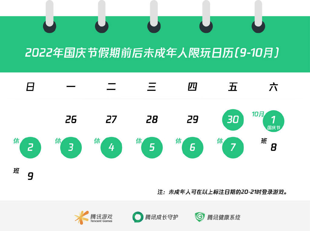 腾讯网易公开国庆未成年人限玩时间：8 天可玩 8 小时，还要调休休闲区蓝鸢梦想 - Www.slyday.coM