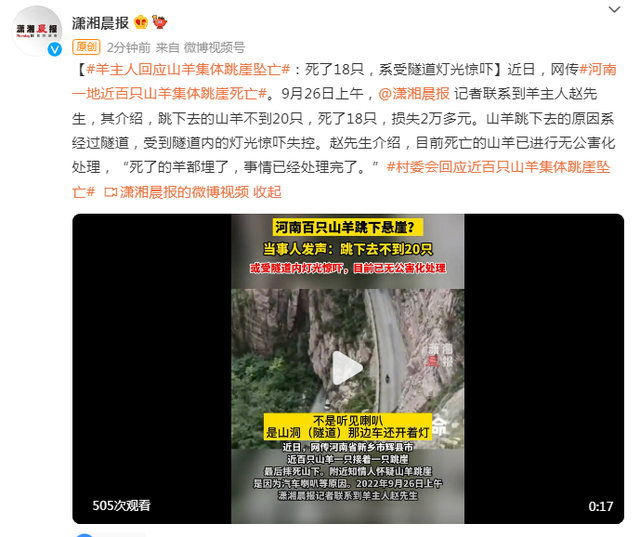 羊主人回应山羊集体跳崖坠亡：死了18只，系受隧道灯光惊吓休闲区蓝鸢梦想 - Www.slyday.coM