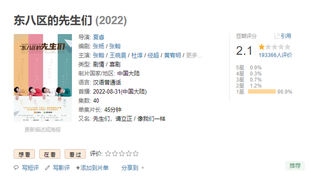 2.1分创豆瓣评分新低，张翰新剧《东八区的先生们》被下架休闲区蓝鸢梦想 - Www.slyday.coM