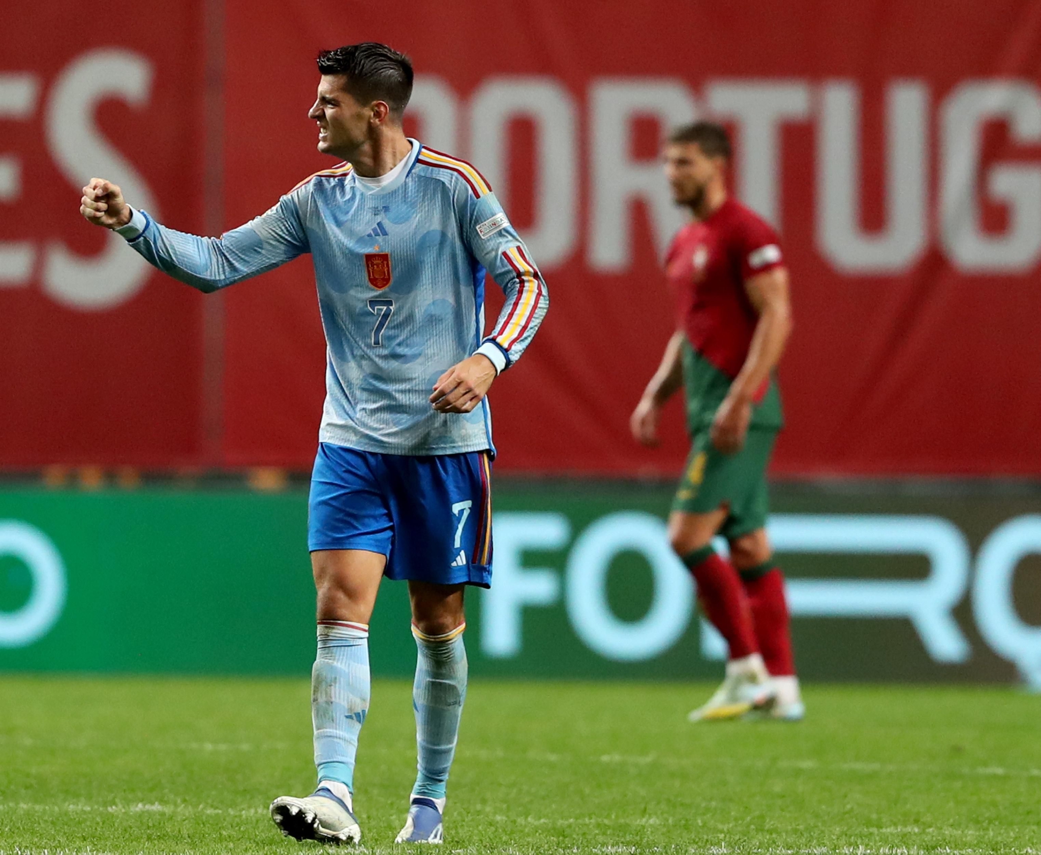 莫拉塔庆祝破门.&nbsp; 图/新华社