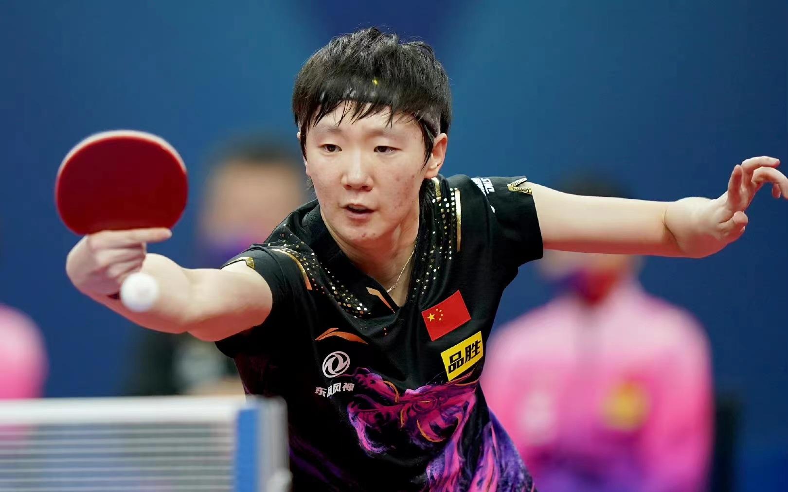 王曼昱在世乒赛女子团体1/4决赛上. &nbsp;图/wtt世界乒联微博