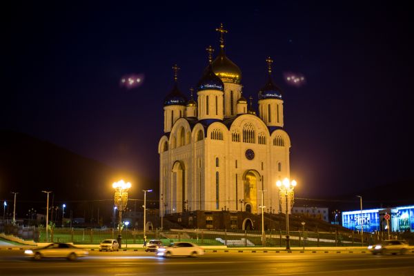 在俄罗斯南萨哈林斯克拍摄的教堂。（新华社发）