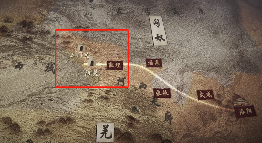阳关,玉门关位置.来源/纪录片《敦煌:生而传奇》截图