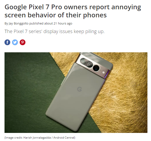 “用户”谷歌Pixel 7 Pro又出问题，用户吐槽屏幕滑动不畅