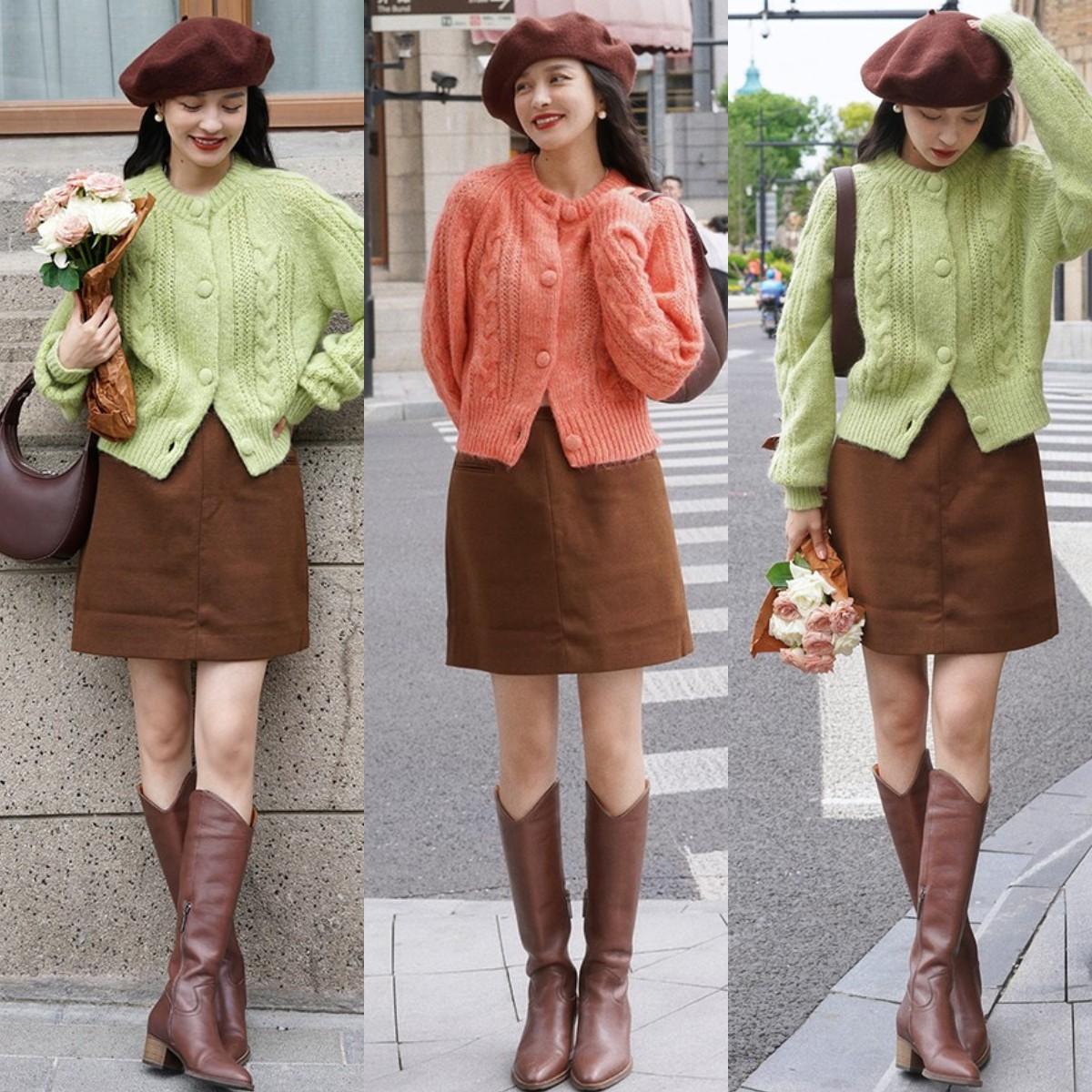 春季半身裙温婉搭配 奶茶色阔腿裤气质穿搭