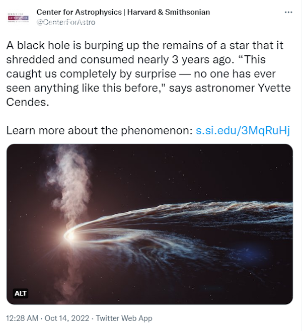 视频｜研究发现黑洞也“打嗝” 吞噬恒星3年后喷出物质休闲区蓝鸢梦想 - Www.slyday.coM