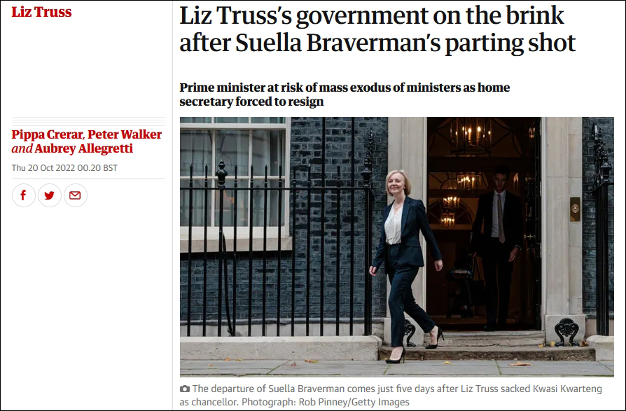 隔夜又失一名内阁大臣，英国首相特拉斯政府“濒临崩溃”休闲区蓝鸢梦想 - Www.slyday.coM