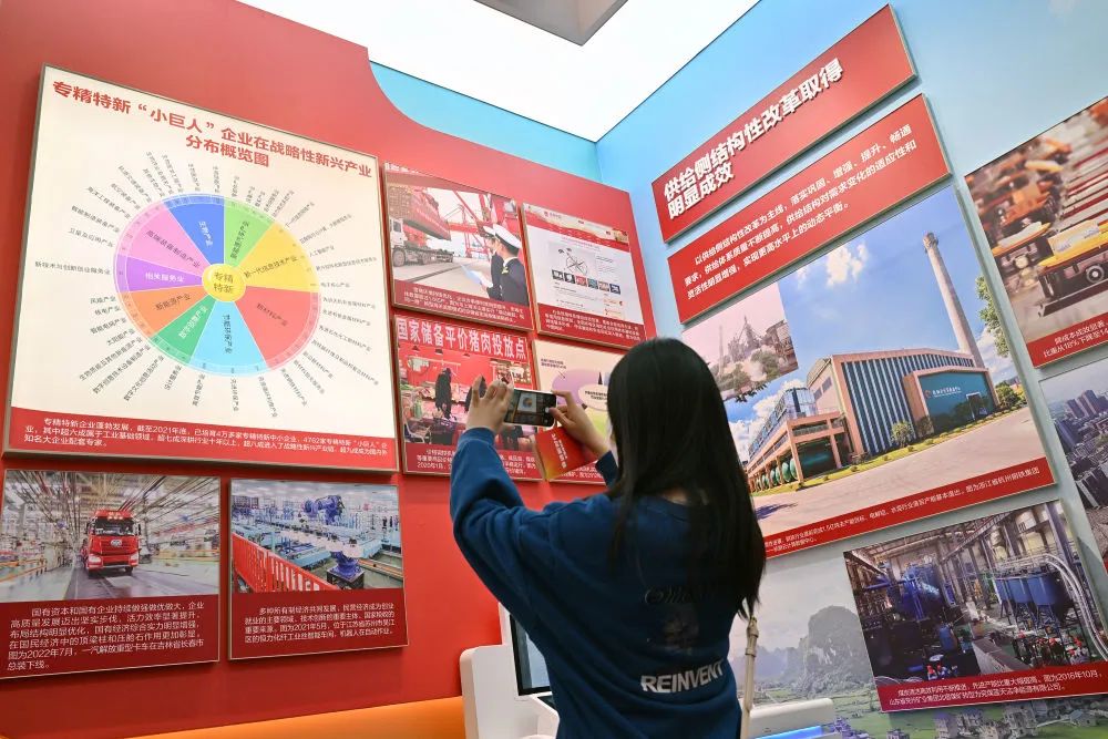 一名观众在“奋进新时代”主题成就展中央综合展区参观（2022年10月8日摄）。新华社记者 李鑫 摄