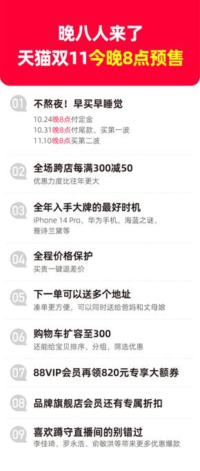 天猫双11今晚8点预售：1700万商品集体打折，全场跨店每满300减50休闲区蓝鸢梦想 - Www.slyday.coM
