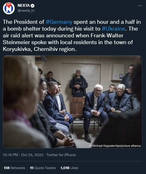 德国总统施泰因迈尔突访基辅，德媒曝：在防空洞里躲了一个半小时休闲区蓝鸢梦想 - Www.slyday.coM