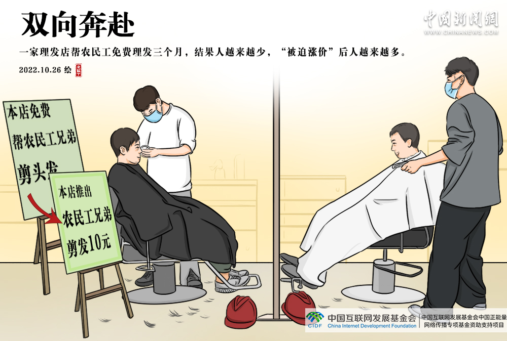 【挑战365天正能量速写画】第330期:理发店给农民工免费理发却被迫