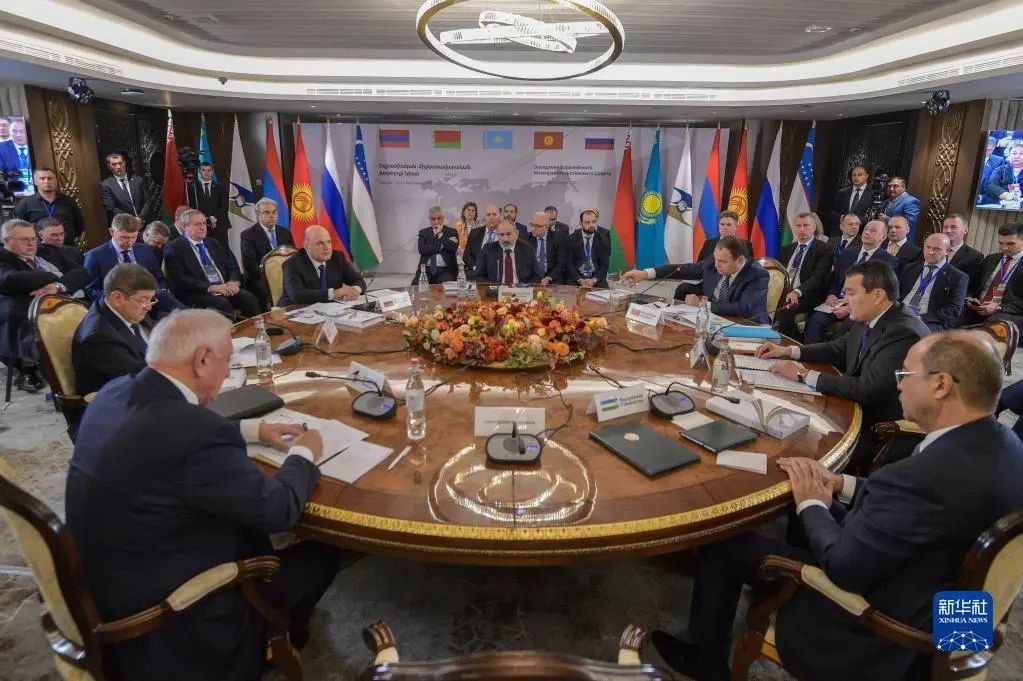 10月21日，亚美尼亚首都埃里温，欧亚经济联盟政府间理事会会议现场。图自新华社（阿萨塔·耶塞恩茨摄）