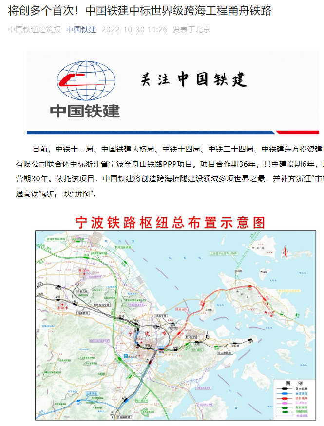 我国甬舟铁路宁波至舟山开工在即将建世界最长海底高铁隧道