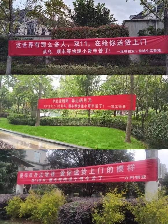 双11杭州多小区拉横幅感谢菜鸟、顺丰小哥送货上门，网友：它俩这是“组CP”了？休闲区蓝鸢梦想 - Www.slyday.coM