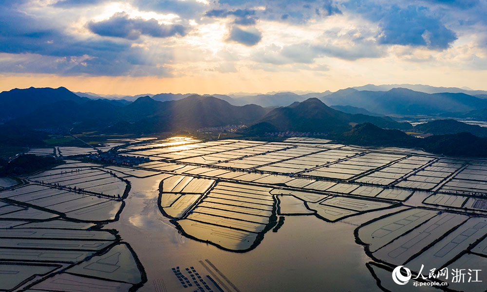 人民网 章勇涛摄空中俯瞰台州市三门县万亩养殖塘,美景如画.