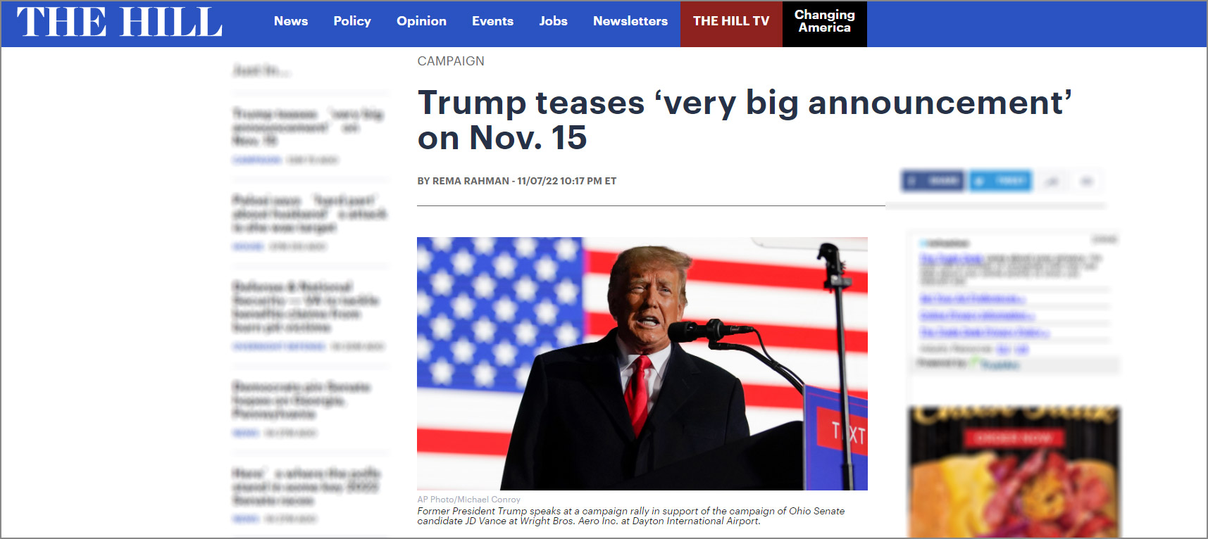 特朗普称将于11月15日宣布“重大声明”休闲区蓝鸢梦想 - Www.slyday.coM