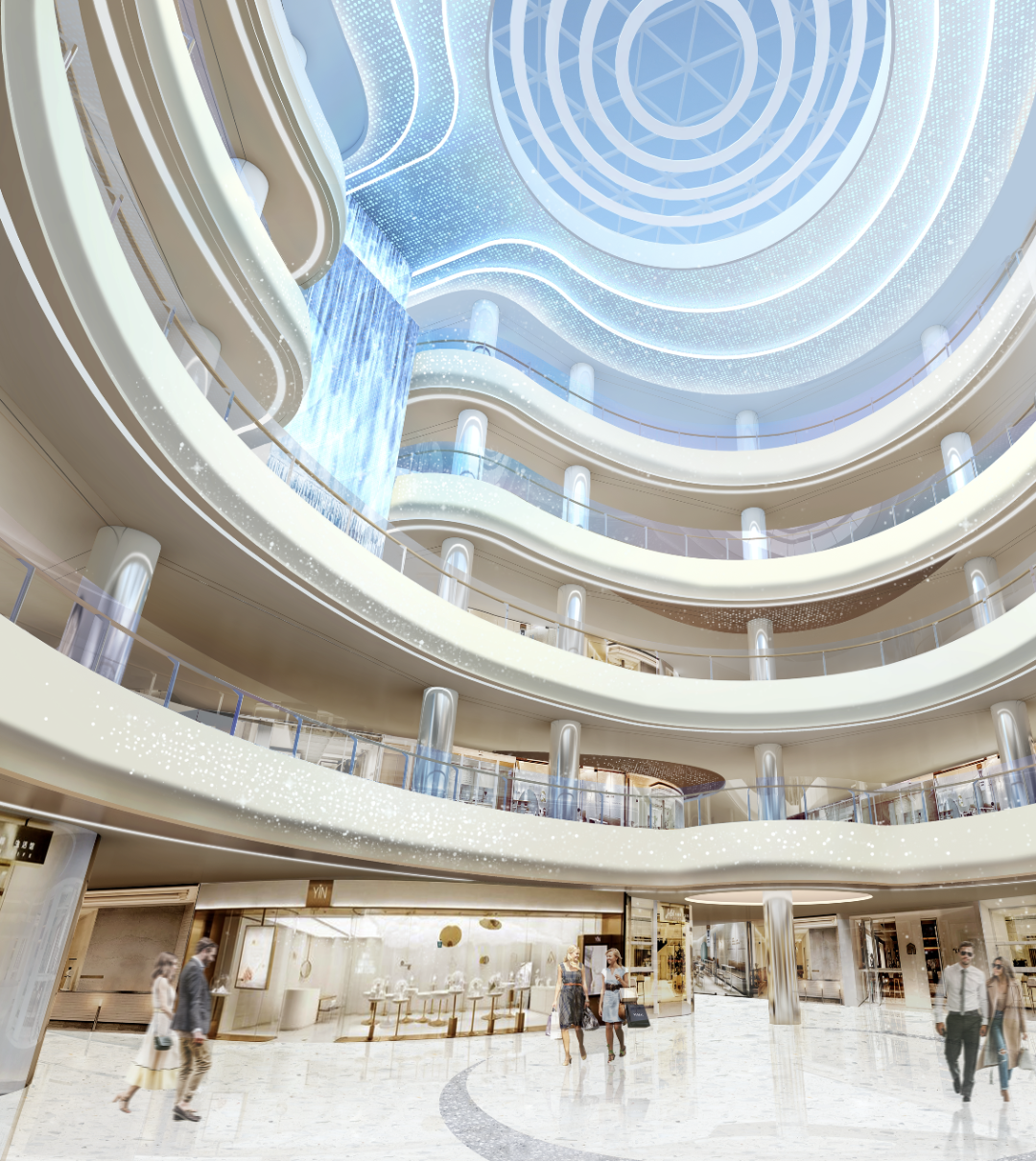 从开放式的中庭到游园赏景式的室内自然景观美学,东坝万达广场在室内