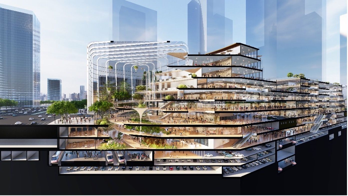 丽泽城市航站楼综合交通枢纽剖面效果图(阶段性概念方案).