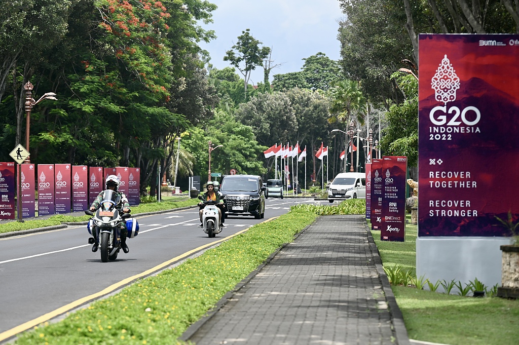 当地时间11月13日，印尼巴厘岛的街道挂有巨型欢迎海报，气氛浓厚  图源：视觉中国