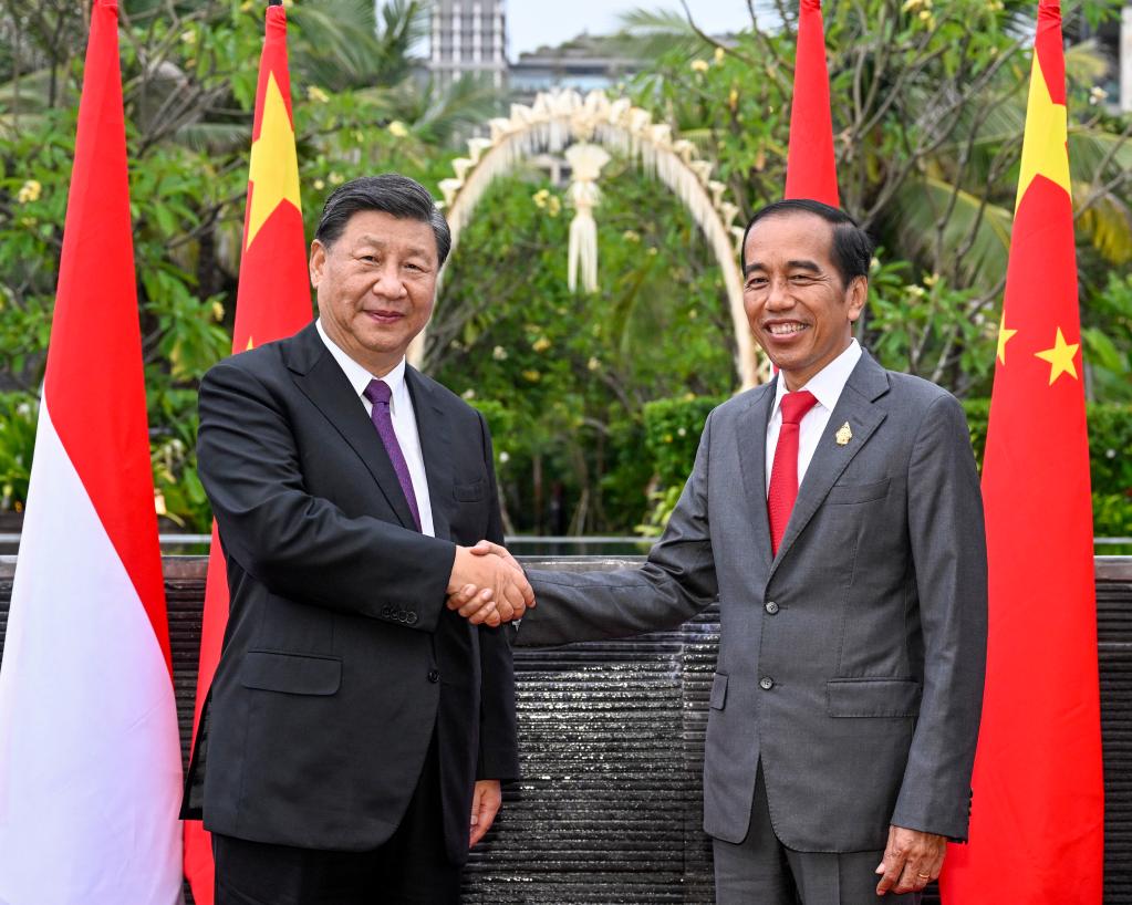 　　当地时间11月16日晚，国家主席习近平在巴厘岛同印度尼西亚总统佐科举行会谈。新华社记者 李学仁 摄