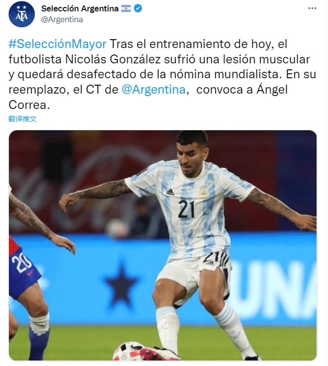 官方：冈萨雷斯因伤退出阿根廷世界杯名单，科雷亚递补入选-QQ1000资源网