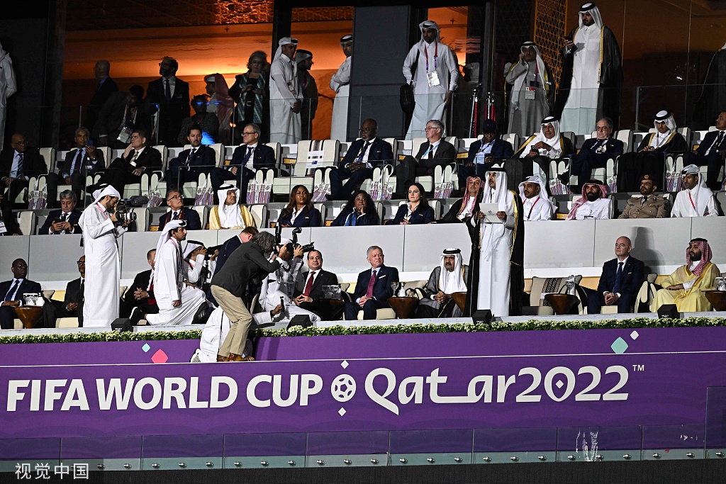 2022年11月20日，2022卡塔尔世界杯开幕式举行，卡塔尔埃米尔（国家元首）塔米姆发表讲话  图源：视觉中国