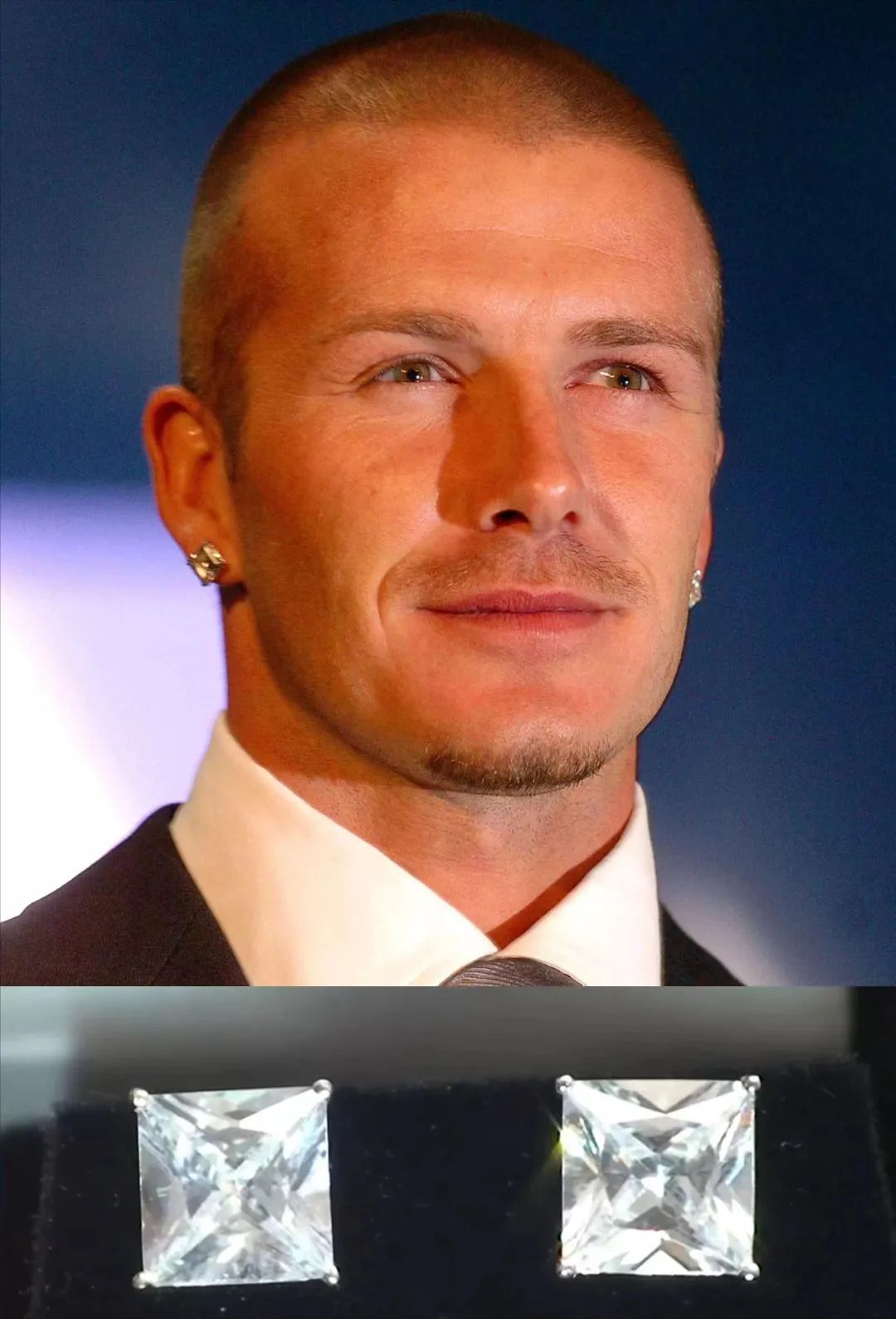 贝克汉姆曾多次在比赛时佩戴这对钻石耳钉,它也因此成为了贝克汉姆的