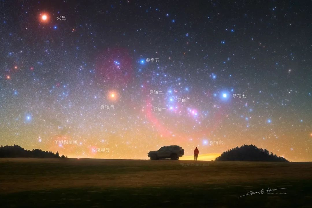 火星和猎户座夜空中国