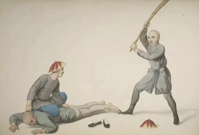 笞刑,即所谓的打屁股"挨板子",19世纪绘制.