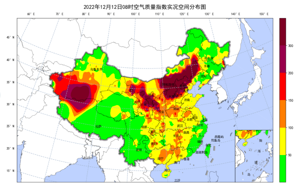 12日8时全国空气质量指数实况插值图.
