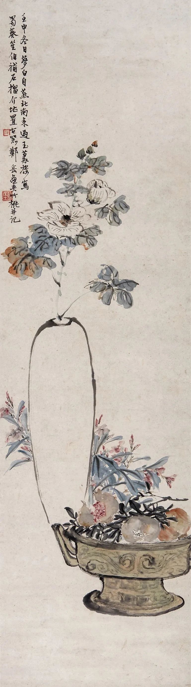 郑曼青,王梦白,商笙伯,方介堪合作 花卉图 145×39.