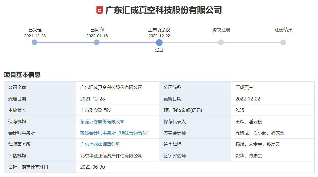 “果链”公司，汇成真空创业板首发过会