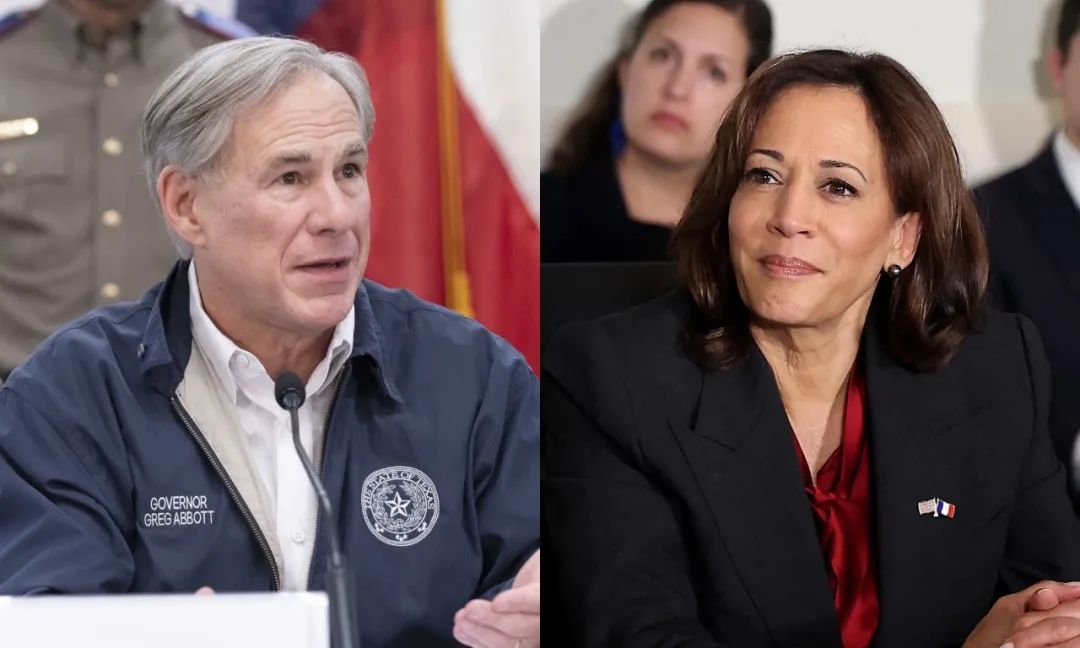 得州州长阿博特(左)和美国副总统哈里斯.资料图