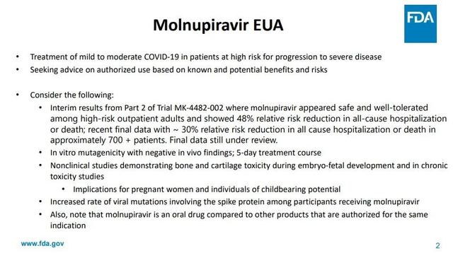 美国FDA官网披露，Molnupiravir的最终有效性降为30%。图片来源：FDA官网