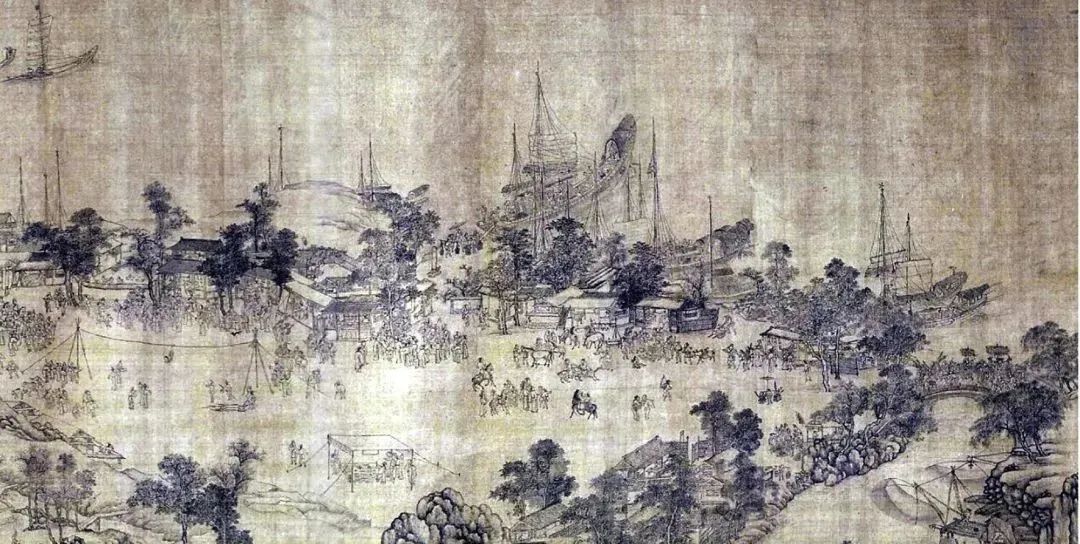 元王振鹏《江山胜揽图》描绘的朔门港口场景
